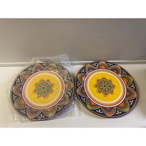 PIER 1 MEXICAKI DINNER PLATE SET OF 2 ROUND  WIDTH 10 7/8  NEW